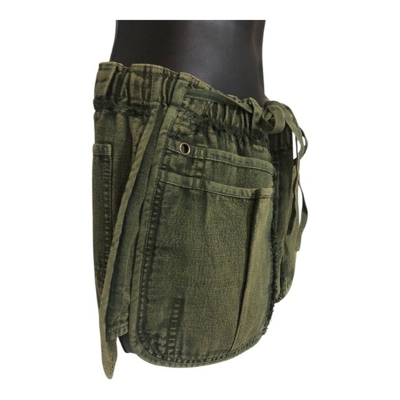 Free People green washed denim fringe paperbag drawstring waist shorts size‎ XS - Picture 5 of 11